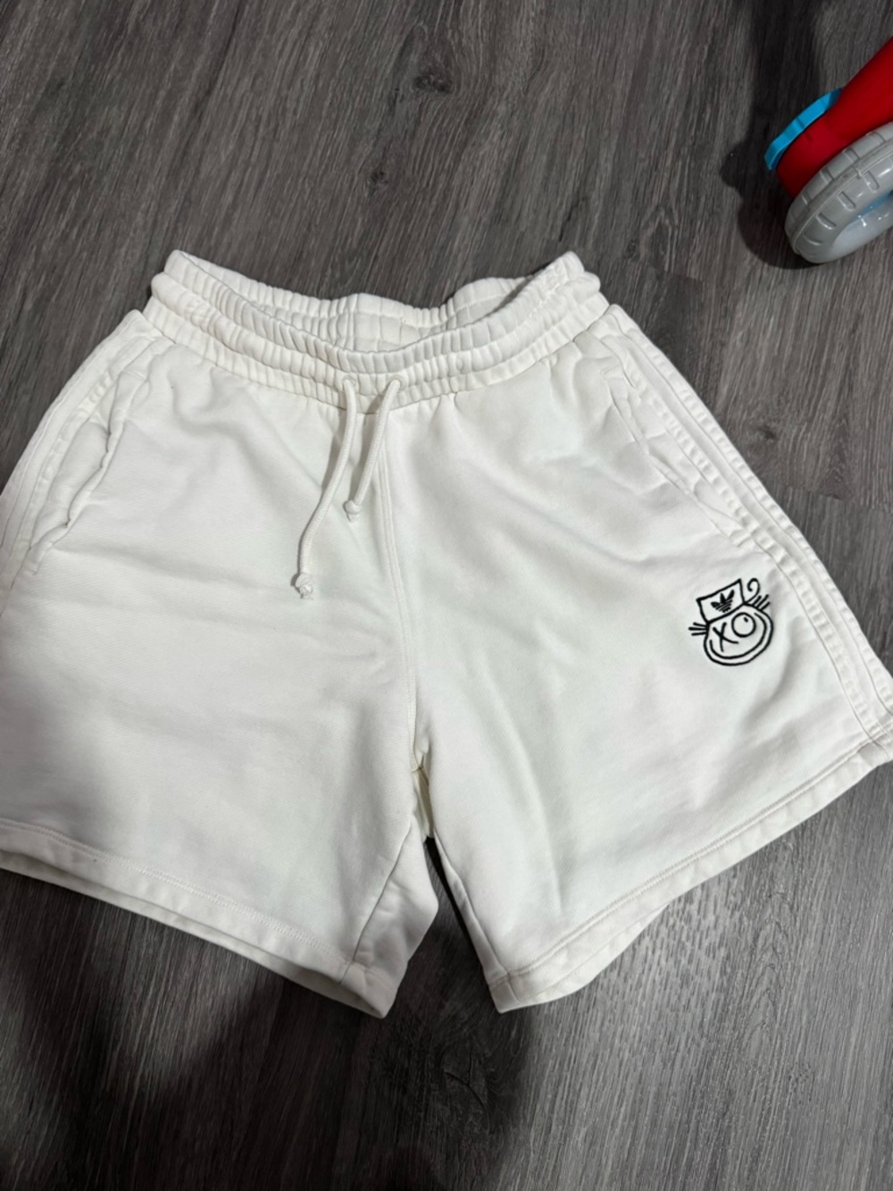 adidas White Knit Drawstring Athletic Shorts with Subtle Logo